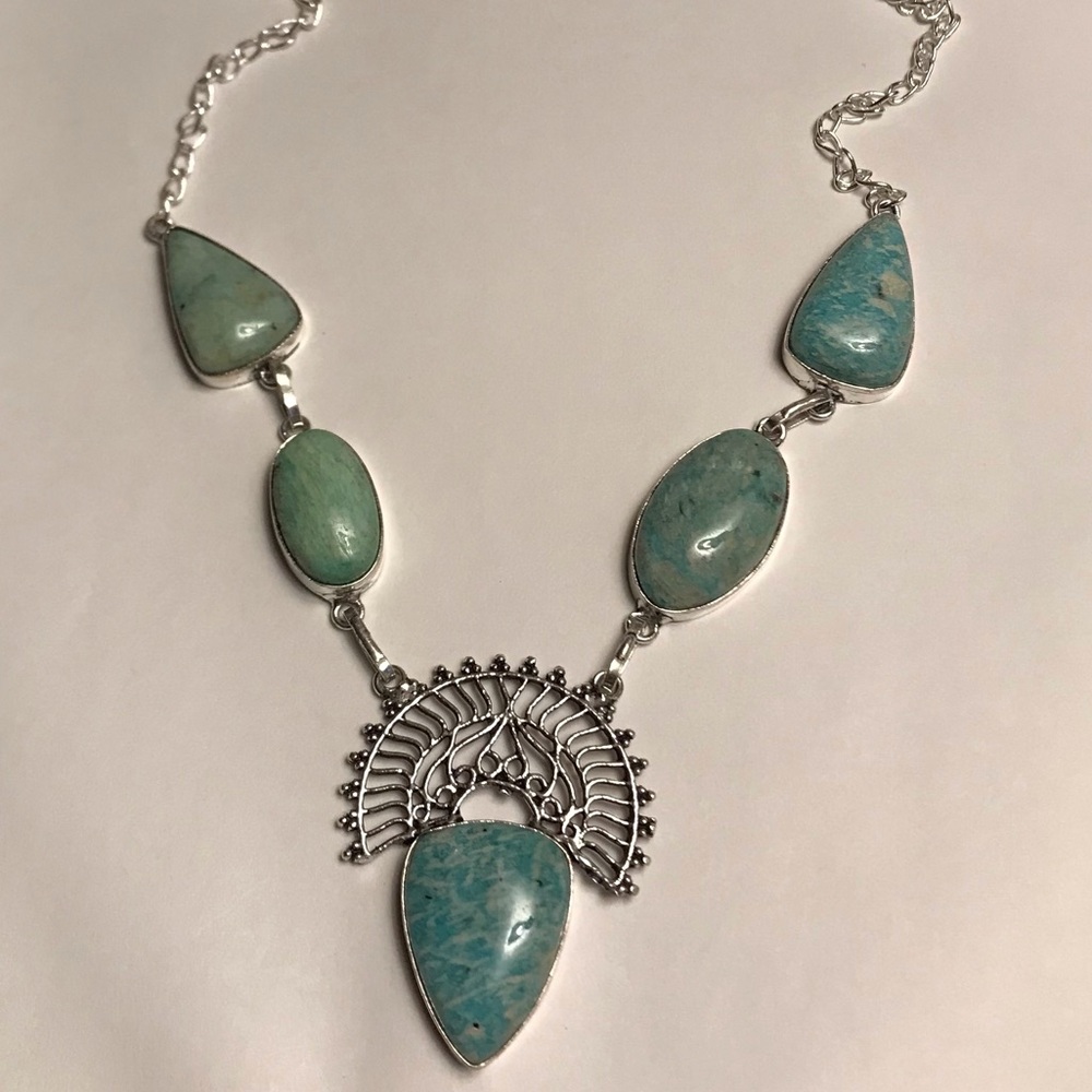 Amazonite Stamped 925 Sterling Silver Necklace